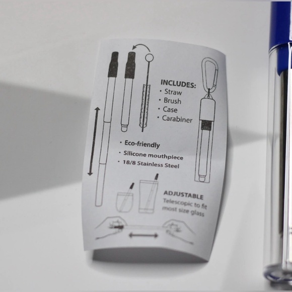 New Stainless Steel Collapsible Reusable Straws - Set of 2 - Picture 3 of 7